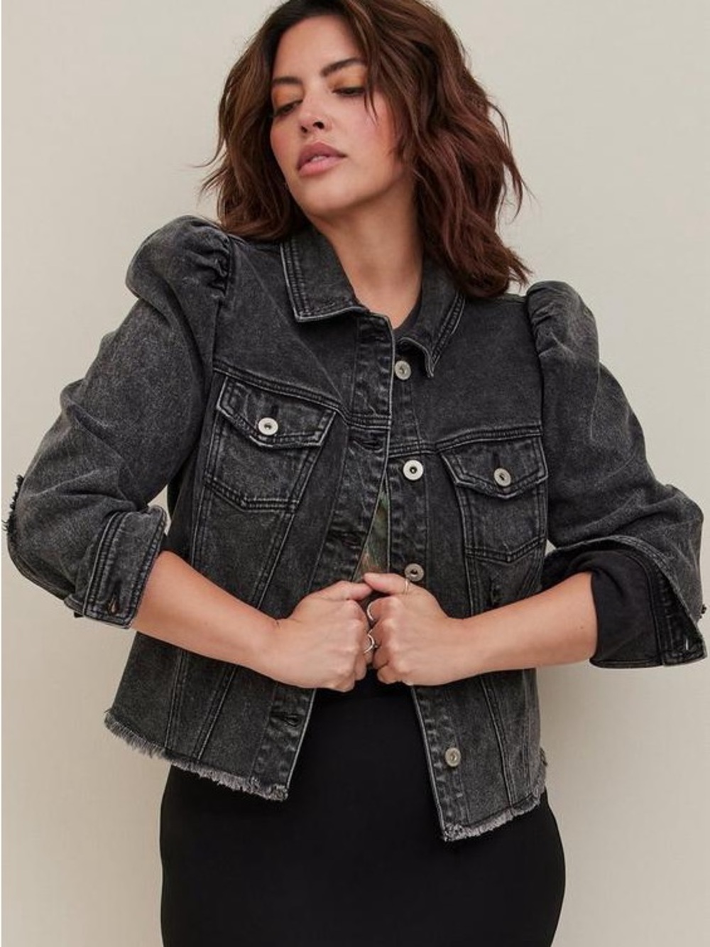 Torrid Trucker Puff Sleeve Jacket - Denim Black